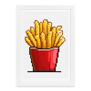 Pixel Frites Boîte Frites - Affiche encadrée (27 × 37 cm) - blanc - Devant