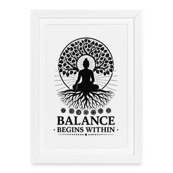 Meditation Design with Saying Balance begins within - Framed poster (27 × 37 cm) - white - Front