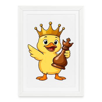 Funny Duck Chess Player King Queen Cartoon - Framed poster (27 × 37 cm) - white - Front