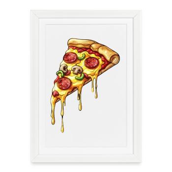 Pizza Slice Cartoon – Fromage fondu et salami - Affiche encadrée (27 × 37 cm) - blanc - Devant