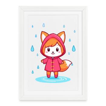Petit renard chibi en imperméable - Affiche encadrée (27 × 37 cm) - blanc - Devant