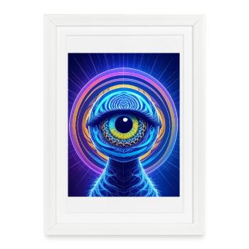 Anneau Oeil Néon Hyperréalisme Cosmique - Affiche encadrée (27 × 37 cm) - blanc - Devant