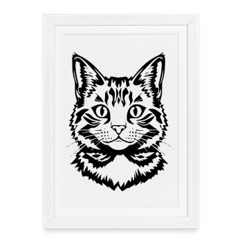 Chat Noir Noir Tête de chat - Affiche encadrée (27 × 37 cm) - blanc - Devant