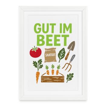 Bon dans le lit - Dire légumes, jardin, fruits, fleurs - Affiche encadrée (27 × 37 cm) - blanc - Devant