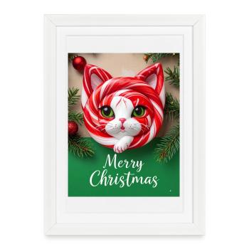 Chat de Noël Candy Cane Look - Affiche encadrée (27 × 37 cm) - blanc - Devant