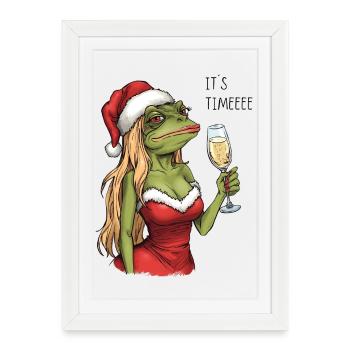 Drôle de grenouille de Noël C’est le temps de concevoir - Affiche encadrée (27 × 37 cm) - blanc - Devant