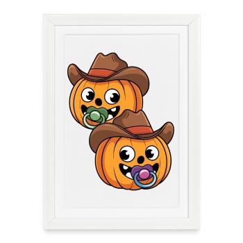 Two pumpkin cowboys with pacifier - Framed poster (27 × 37 cm) - white - Front