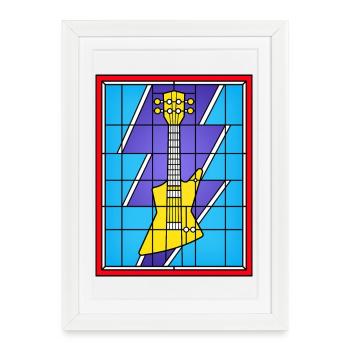 Guitare électrique jaune en vitrail - Affiche encadrée (27 × 37 cm) - blanc - Devant