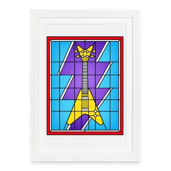 Guitare électrique jaune en vitrail - Affiche encadrée (27 × 37 cm) - blanc - Devant