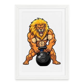 Löwe König Fitness Kettlebell Workout Kraft - Framed poster (27 × 37 cm) - white - Front