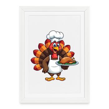 Cuisinier de dinde de Thanksgiving Thanksgiving - Affiche encadrée (27 × 37 cm) - blanc - Devant