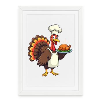 Cuisinier de dinde de Thanksgiving Thanksgiving - Affiche encadrée (27 × 37 cm) - blanc - Devant