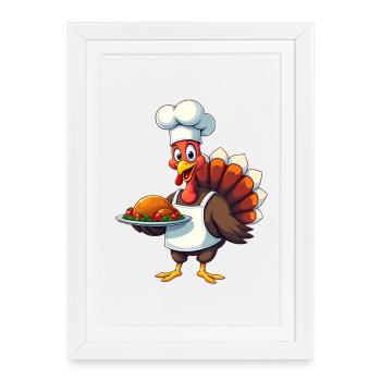 Cuisinier de dinde de Thanksgiving Thanksgiving - Affiche encadrée (27 × 37 cm) - blanc - Devant