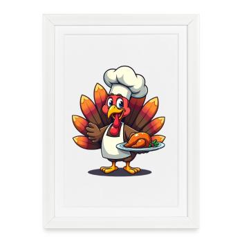 Cuisinier de dinde de Thanksgiving Thanksgiving - Affiche encadrée (27 × 37 cm) - blanc - Devant