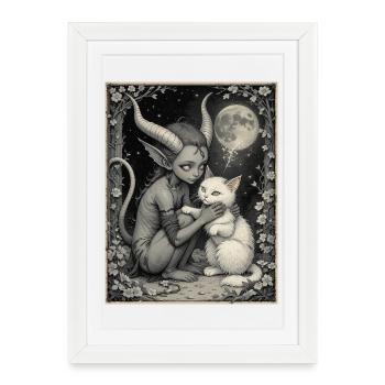 Démon au clair de lune - Affiche encadrée (27 × 37 cm) - blanc - Devant