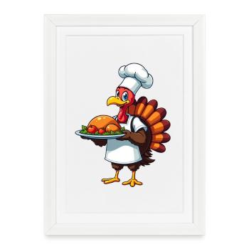 Cuisinier de dinde de Thanksgiving Thanksgiving - Affiche encadrée (27 × 37 cm) - blanc - Devant