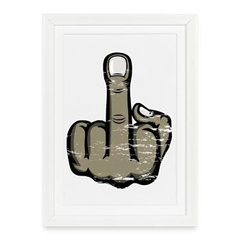 Doigt du majeur : doigt puant, design utilisé - Affiche encadrée (27 × 37 cm) - blanc - Devant