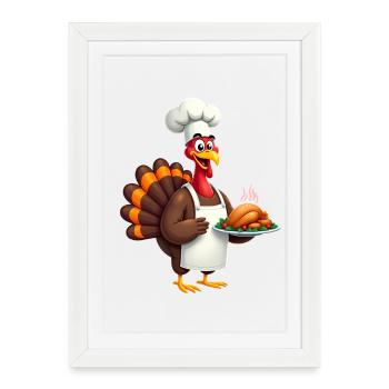Cuisinier de dinde de Thanksgiving Thanksgiving - Affiche encadrée (27 × 37 cm) - blanc - Devant