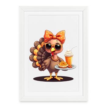 Dinde de Thanksgiving avec lunettes de soleil - Affiche encadrée (27 × 37 cm) - blanc - Devant