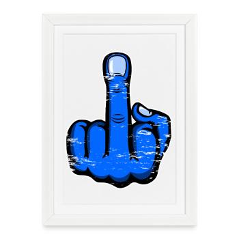 Majeur doigt puant doigt design bleu utilisé - Affiche encadrée (27 × 37 cm) - blanc - Devant