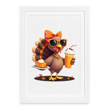 Dinde de Thanksgiving avec lunettes de soleil - Affiche encadrée (27 × 37 cm) - blanc - Devant