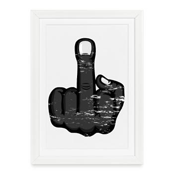 Doigt du milieu Stinky Finger Design Noir utilisé - Affiche encadrée (27 × 37 cm) - blanc - Devant