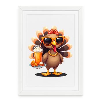 Dinde de Thanksgiving avec lunettes de soleil - Affiche encadrée (27 × 37 cm) - blanc - Devant