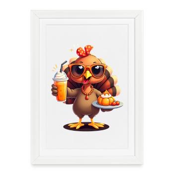 Dinde de Thanksgiving avec lunettes de soleil - Affiche encadrée (27 × 37 cm) - blanc - Devant