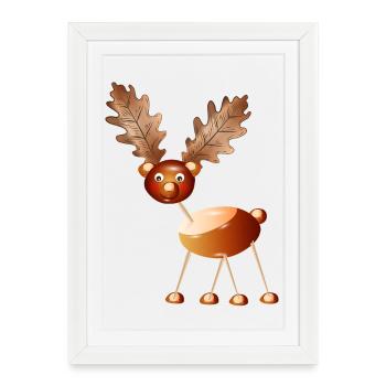 Renne châtaignier drôle – Artisanat Fun & Enfance - Affiche encadrée (27 × 37 cm) - blanc - Devant