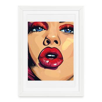 Look rouge à lèvres pop art - Affiche encadrée (27 × 37 cm) - blanc - Devant