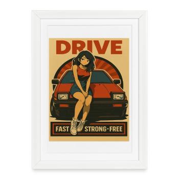 Retro Drive Girl Japan JDM Car Racing - Framed poster (27 × 37 cm) - white - Front