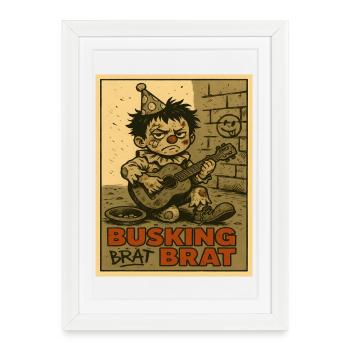 Garçon clown de rue avec affiche de guitare - Affiche encadrée (27 × 37 cm) - blanc - Devant
