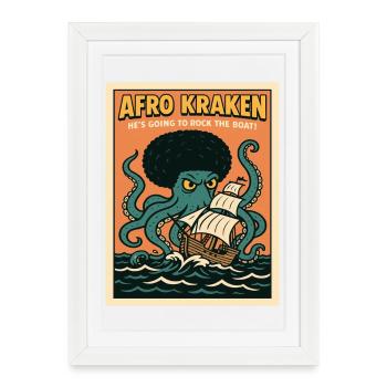 Afro Kraken on the high seas with sailing ship - Framed poster (27 × 37 cm) - white - Front