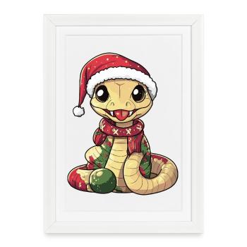 Serpent Cobra Noël - Affiche encadrée (27 × 37 cm) - blanc - Devant