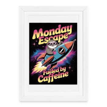 Évasion du lundi alimentée par la caféine - Affiche encadrée (27 × 37 cm) - blanc - Devant