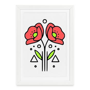 Coquelicots coquelicots minimaliste Line Art 9 - Affiche encadrée (27 × 37 cm) - blanc - Devant