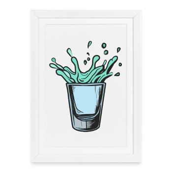 Splash Spray Glass in Teal Neon - Framed poster (27 × 37 cm) - white - Front
