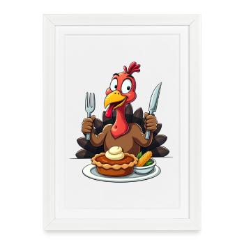 Thanksgiving Drôle Dinde de Thanksgiving - Affiche encadrée (27 × 37 cm) - blanc - Devant