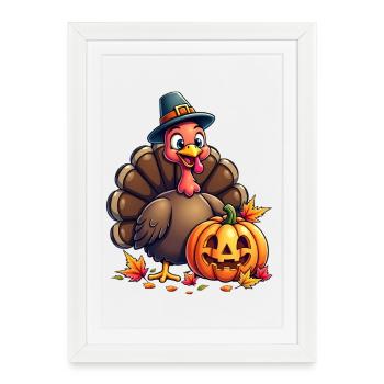 Thanksgiving Drôle Dinde de Thanksgiving - Affiche encadrée (27 × 37 cm) - blanc - Devant
