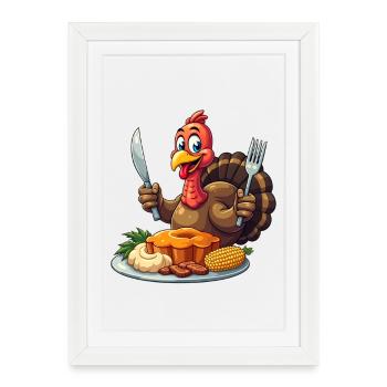 Thanksgiving Drôle Dinde de Thanksgiving - Affiche encadrée (27 × 37 cm) - blanc - Devant