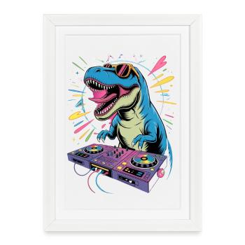 DJ Dinosaure - Affiche encadrée (27 × 37 cm) - blanc - Devant