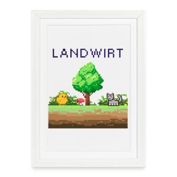 Farmer Pixel World Scène rurale - Affiche encadrée (27 × 37 cm) - blanc - Devant