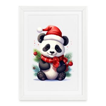 Cute Christmas Panda with Scarf - Framed poster (27 × 37 cm) - white - Front