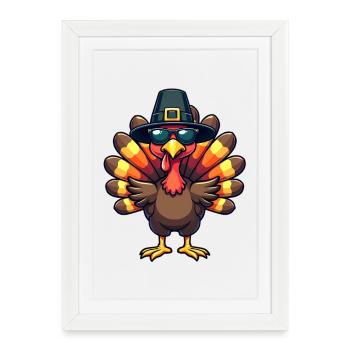 Thanksgiving Drôle Dinde de Thanksgiving - Affiche encadrée (27 × 37 cm) - blanc - Devant