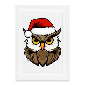 Hiboux Noël - Affiche encadrée (27 × 37 cm) - blanc - Devant