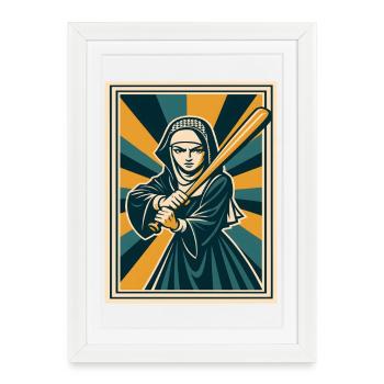 Nonne avec une batte de baseball - Affiche encadrée (27 × 37 cm) - blanc - Devant
