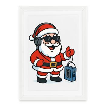 DJ de Noël Père Noël Groove - Affiche encadrée (27 × 37 cm) - blanc - Devant