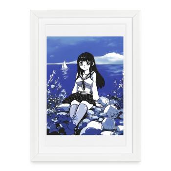 Marin Écolière au bord de la mer en Bleu - Affiche encadrée (27 × 37 cm) - blanc - Devant
