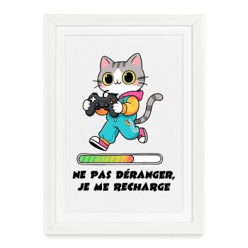 Chat gamer, ne pas déranger je me recharge - Affiche encadrée (27 × 37 cm) - blanc - Devant
