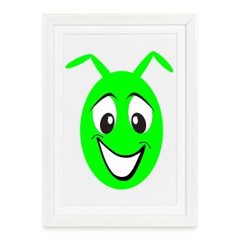 Green Cheerful Cartoon Face Monster - Framed poster (27 × 37 cm) - white - Front